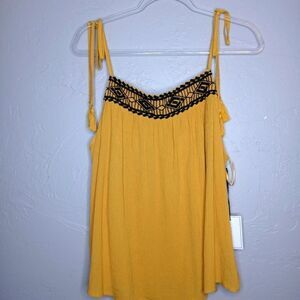 1. State Mustard Yellow Tank with Shoulder Tie Tassels